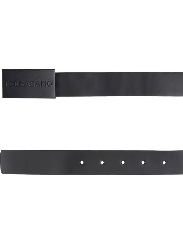 Men's Logo Square Leather Belt Black - SALVATORE FERRAGAMO - BALAAN 4