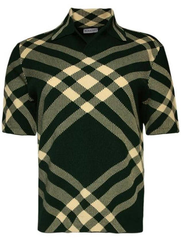 Checked Wool Polo Knit Top Green - BURBERRY - BALAAN 1