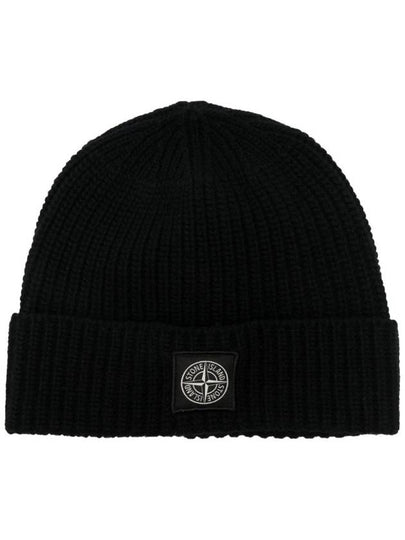 Logo Knit Beanie Black - STONE ISLAND - BALAAN 2