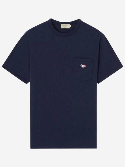 Tricolor Fox Patch Classic Pocket Short Sleeve T-Shirt Navy - MAISON KITSUNE - BALAAN 2