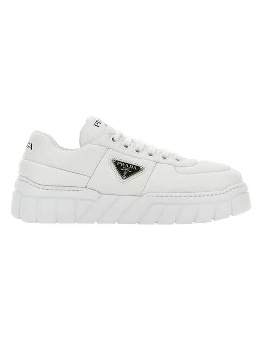 Triangle Logo Quilted Leather Low-Top Sneakers White - PRADA - BALAAN 1