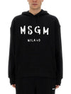 Milano Brushed Logo Cotton Hoodie Black - MSGM - BALAAN 2