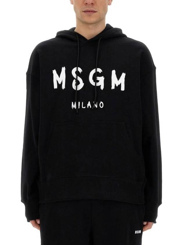 Milano Brushed Logo Cotton Hoodie Black - MSGM - BALAAN 2