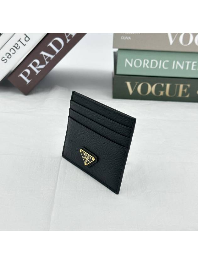 Saffiano Leather Triangle Logo Card Wallet Black Gold - PRADA - BALAAN 3