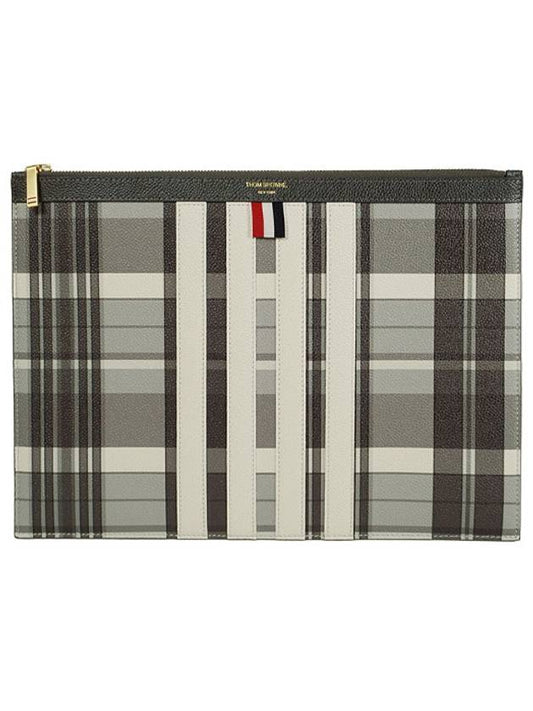 Madras 4 Bar Stripe Clutch Bag Grey - THOM BROWNE - BALAAN 2