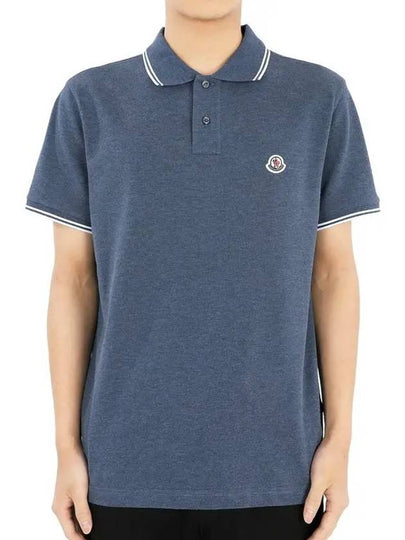 Logo Patch Cotton Polo Shirt Dark Blue - MONCLER - BALAAN 2