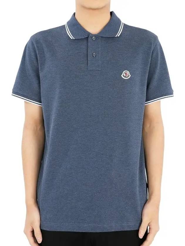 Logo Patch Cotton Polo Shirt Dark Blue - MONCLER - BALAAN 3