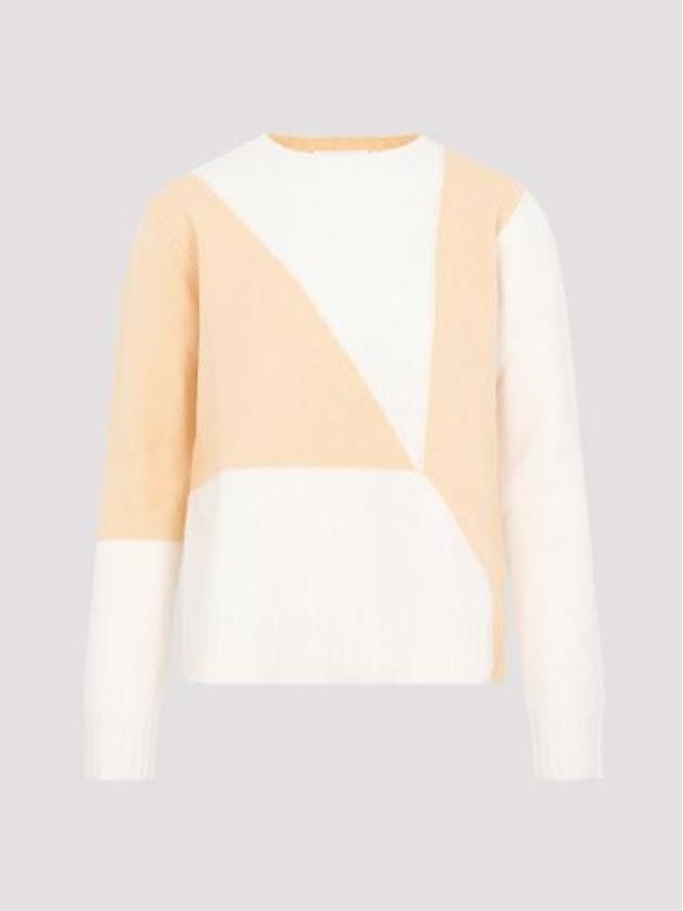 Two Tone Jacquard Wool Knit Top Orange - JIL SANDER - BALAAN 1