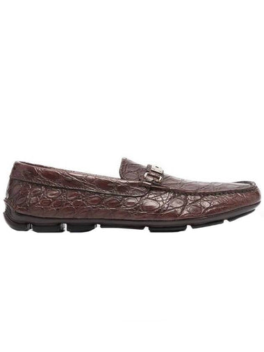 Crocodile Effect Driving Shoes Brown - PRADA - BALAAN 1