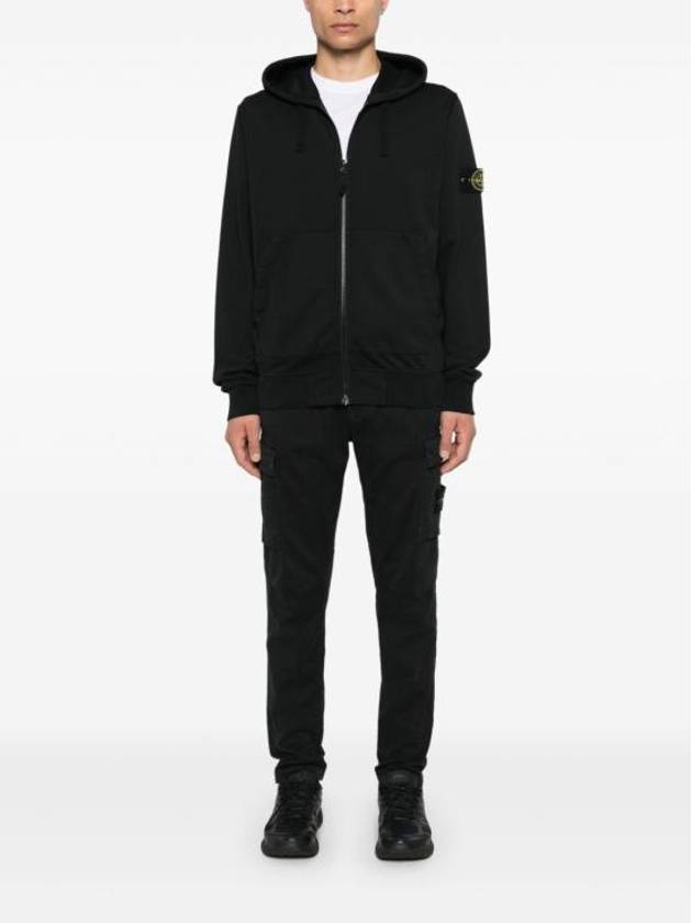 Organic Cotton Fleece Zip-Up Hoodie Black - STONE ISLAND - BALAAN 6