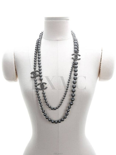 100th Anniversary Ruthenium Long Necklace CC Logo Chain Pearl Gray - CHANEL - BALAAN 2