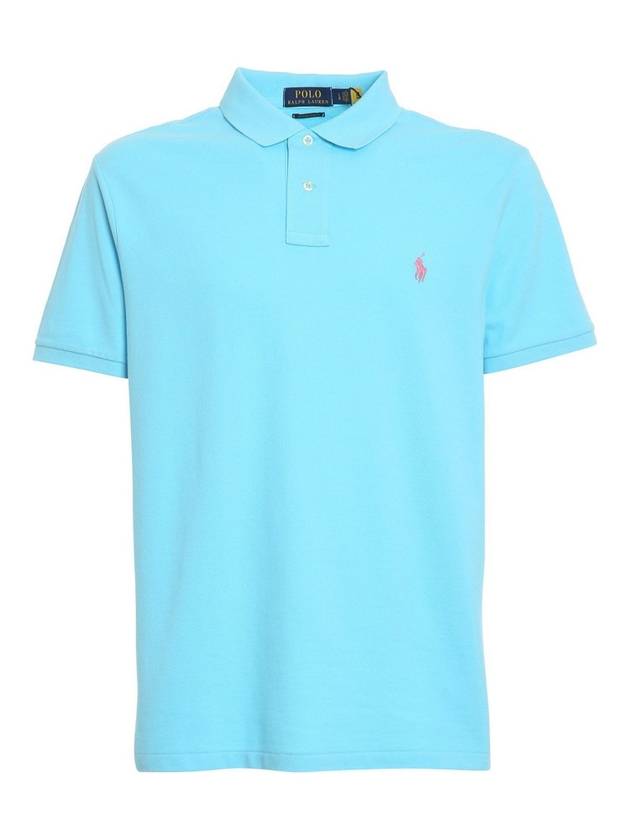 Men's Pink Embroidered Logo Short Sleeve PK Shirt Sky Blue - POLO RALPH LAUREN - BALAAN 1