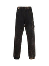 Men's Wappen Patch Off-Dye Fleece Jogger Pants Black Orange - STONE ISLAND - BALAAN 3