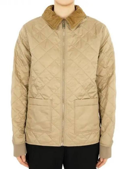 Kids Corduroy Collar Diamond Quilted Jacket Beige - BURBERRY - BALAAN 2