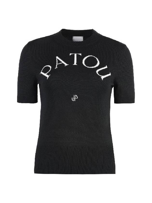 Logo Intarsia Short Sleeve Knit Top Black - PATOU - BALAAN 2