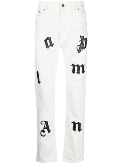 Logo Patch Distressed Jeans White - PALM ANGELS - BALAAN 2