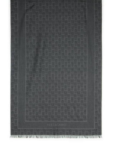 Monogram Jacquard Stole Muffler Black - SALVATORE FERRAGAMO - BALAAN 1