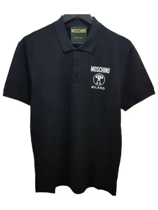 1202 2042 1555 Logo Collar Short Sleeve TShirt Black - MOSCHINO - BALAAN 1