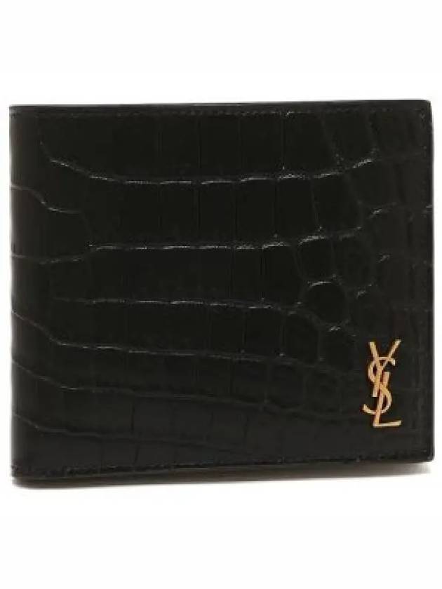 Crocodile Pattern Monogram Half Wallet Black Gold - SAINT LAURENT - BALAAN 2