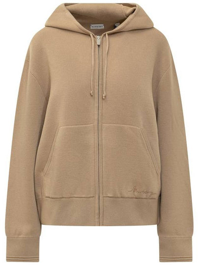 Embroidered Logo Wool Blend Zip Up Hoodie Sand - BURBERRY - BALAAN 2