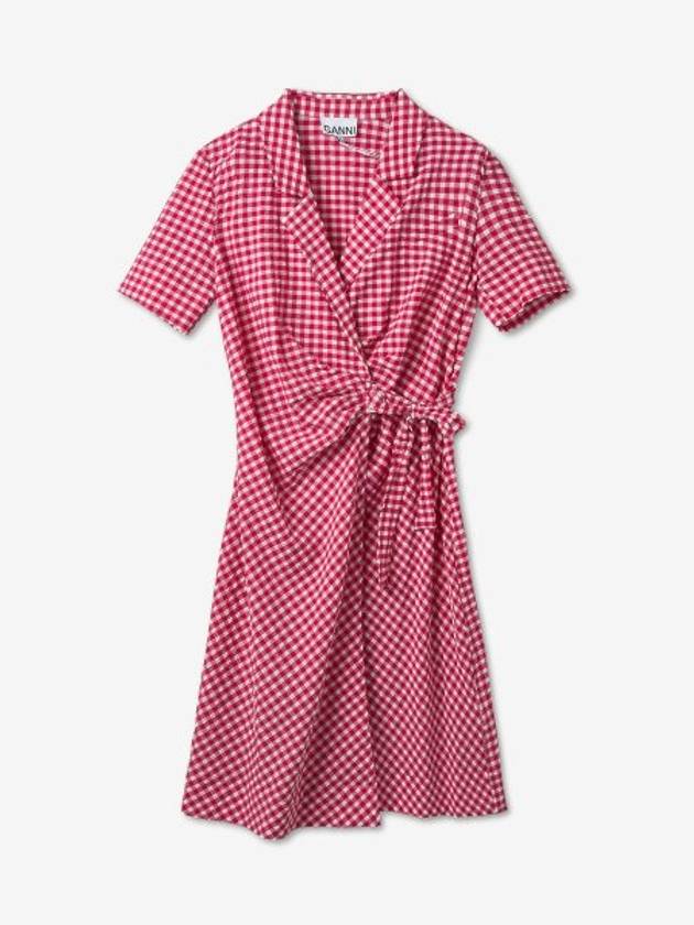 Seersucker Check Midi Dress Red - GANNI - BALAAN 2