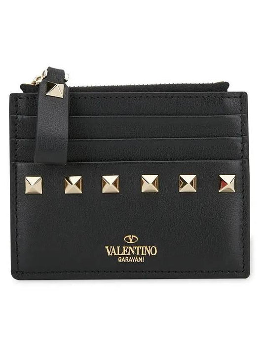 Women's Rockstud Zipper Black Card Wallet 0T35 BOL 0NO - VALENTINO - BALAAN 1