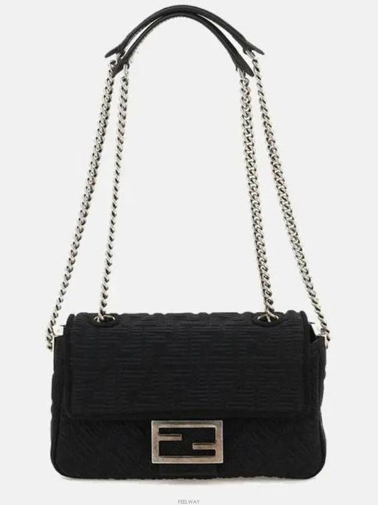 Baguette FF Fabric Chain Mini Bag Black - FENDI - BALAAN 2