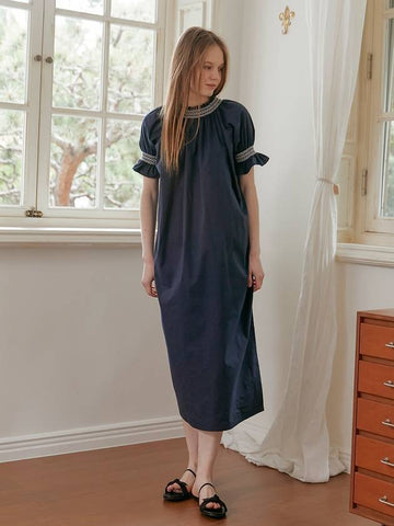 Embroidered long dress blue - TINA BLOSSOM - BALAAN 1