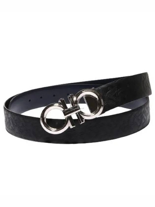 Gancini Buckle Reversible Leather Belt Navy Black - SALVATORE FERRAGAMO - BALAAN 2