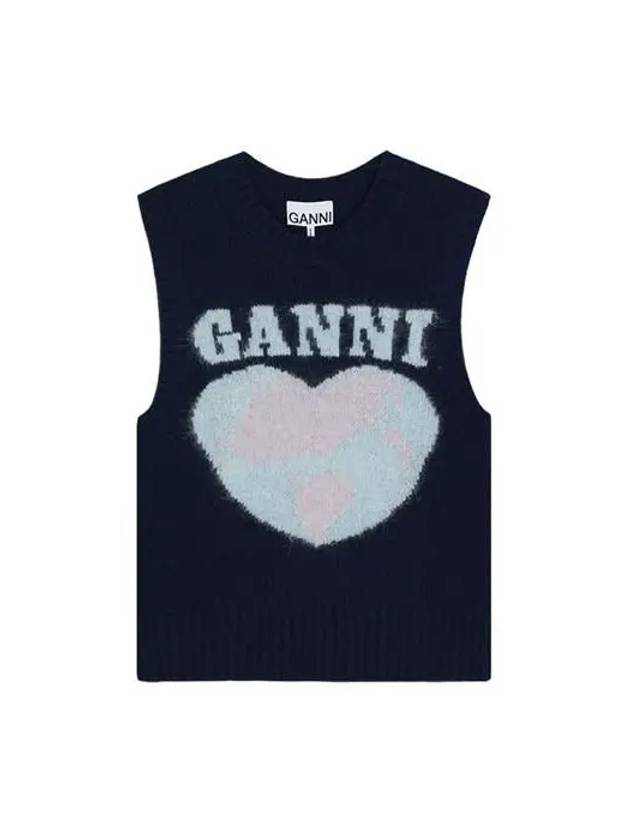 Logo Heart Gilet Vest Navy - GANNI - BALAAN 2