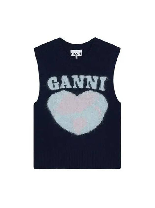 Logo Heart Gilet Vest Navy - GANNI - BALAAN 2