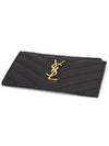 Gold Monogram Fragments Zipped Grain de Poudre Embossed Leather Card Case Black - SAINT LAURENT - BALAAN 5