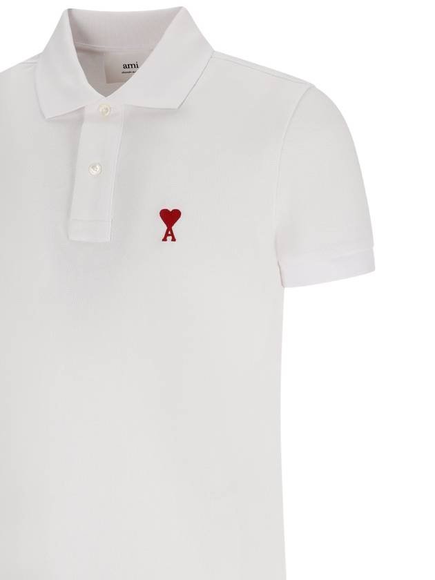 Heart Logo Polo Shirt White - AMI - BALAAN 4