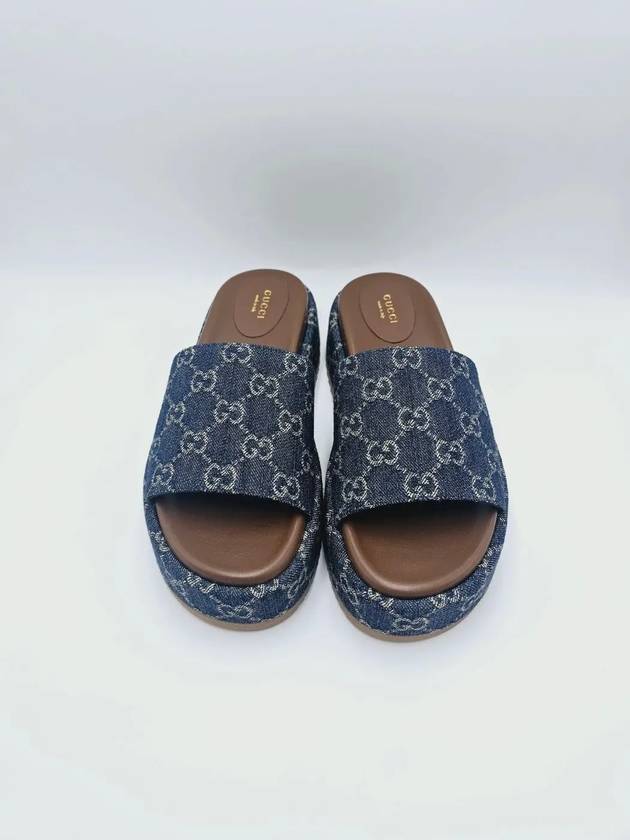 GG Logo Platform Denim Slippers Dark Blue - GUCCI - BALAAN 3