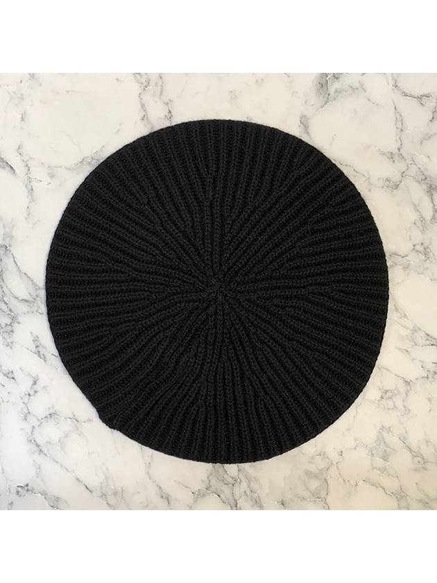 Logo Rib Edge Wool Beret Black - GANNI - BALAAN 4