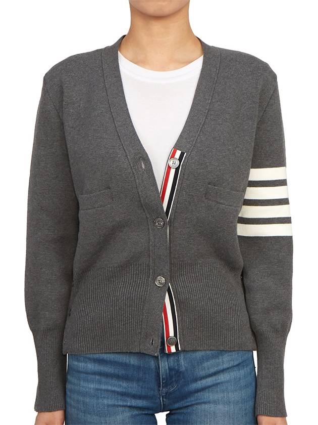 Cotton 4-Bar Milano Classic V-Neck Cardigan Medium Grey - THOM BROWNE - BALAAN 2