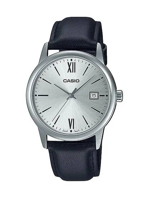 Simple Leather Band Analog Watch Silver - CASIO - BALAAN 2