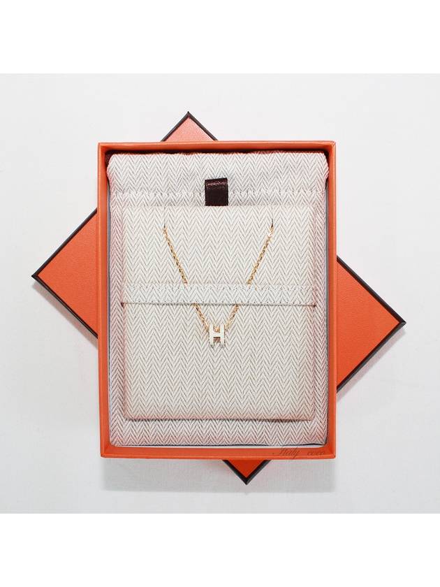 Mini Pop H Pendant Necklace Gold Blanc White - HERMES - BALAAN 2