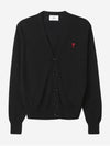 Red Heart Logo Merino Wool Cardigan Black - AMI - BALAAN 2