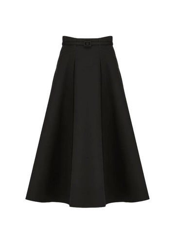 Signature Wool Silk Midi A-line Skirt Black - DIOR - BALAAN 1