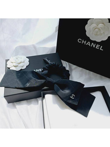 CC logo ribbon hair scrunchie silk scrunch tripe band tie black AAA374 - CHANEL - BALAAN 1