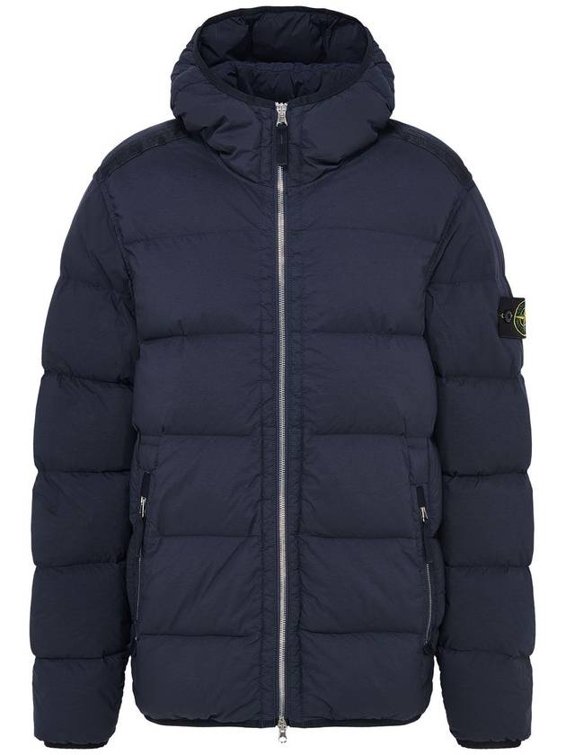 Seamless Logo Nylon Hooded Down Jacket Navy - STONE ISLAND - BALAAN 2