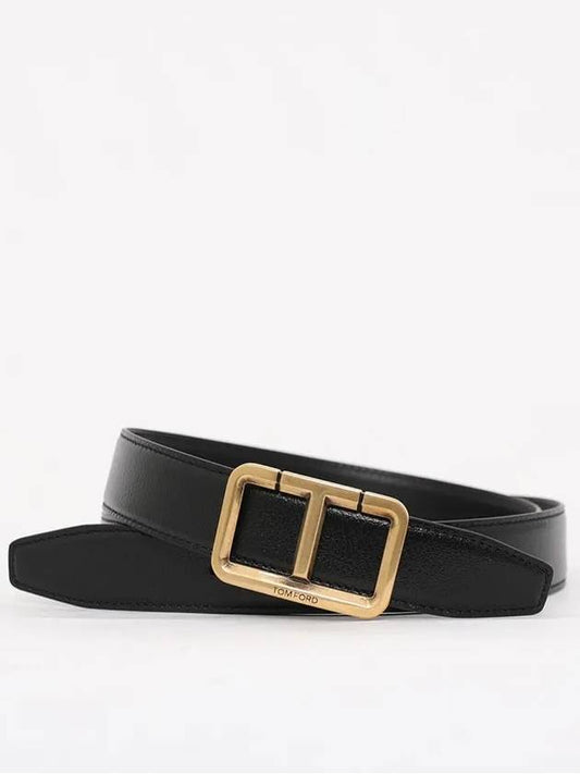 Men's T Buckle Leather Belt Black - TOM FORD - BALAAN.