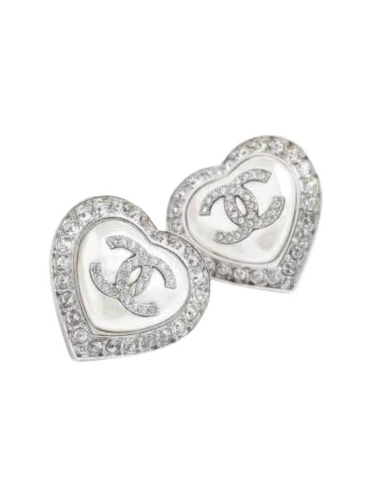 stud earrings metal strass silver pearly white crystal - CHANEL - BALAAN 1