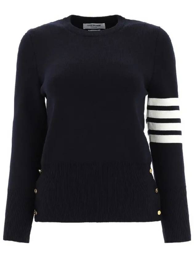 4-Bar Milano Stitch Crew Neck Knit Top Navy - THOM BROWNE - BALAAN 3