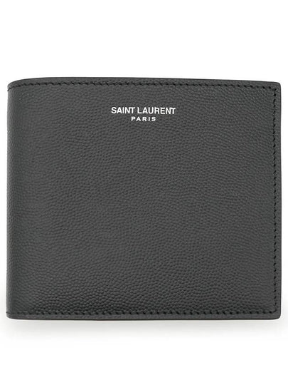 Classic Logo Textured Leather Half Wallet Black - SAINT LAURENT - BALAAN 2