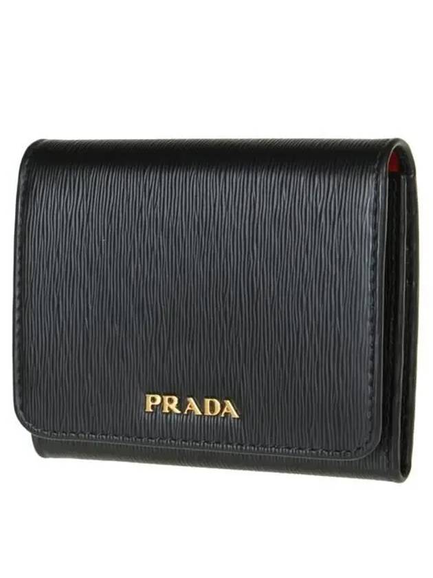 Vitello Gold Logo Tri-Fold Half Wallet Red Black - PRADA - BALAAN 3