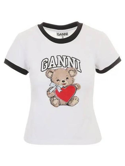 Basic Jersey Bear Print Short Sleeve T-Shirt White - GANNI - BALAAN 2