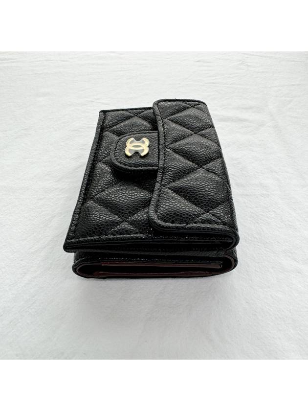 Classic Small Flap Wallet Grained Shiny Calfskin Gold Black - CHANEL - BALAAN 8