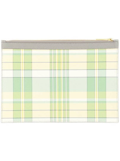 Madras Print Pebble Grain Leather Clutch Bag Pastel Green - THOM BROWNE - BALAAN 2